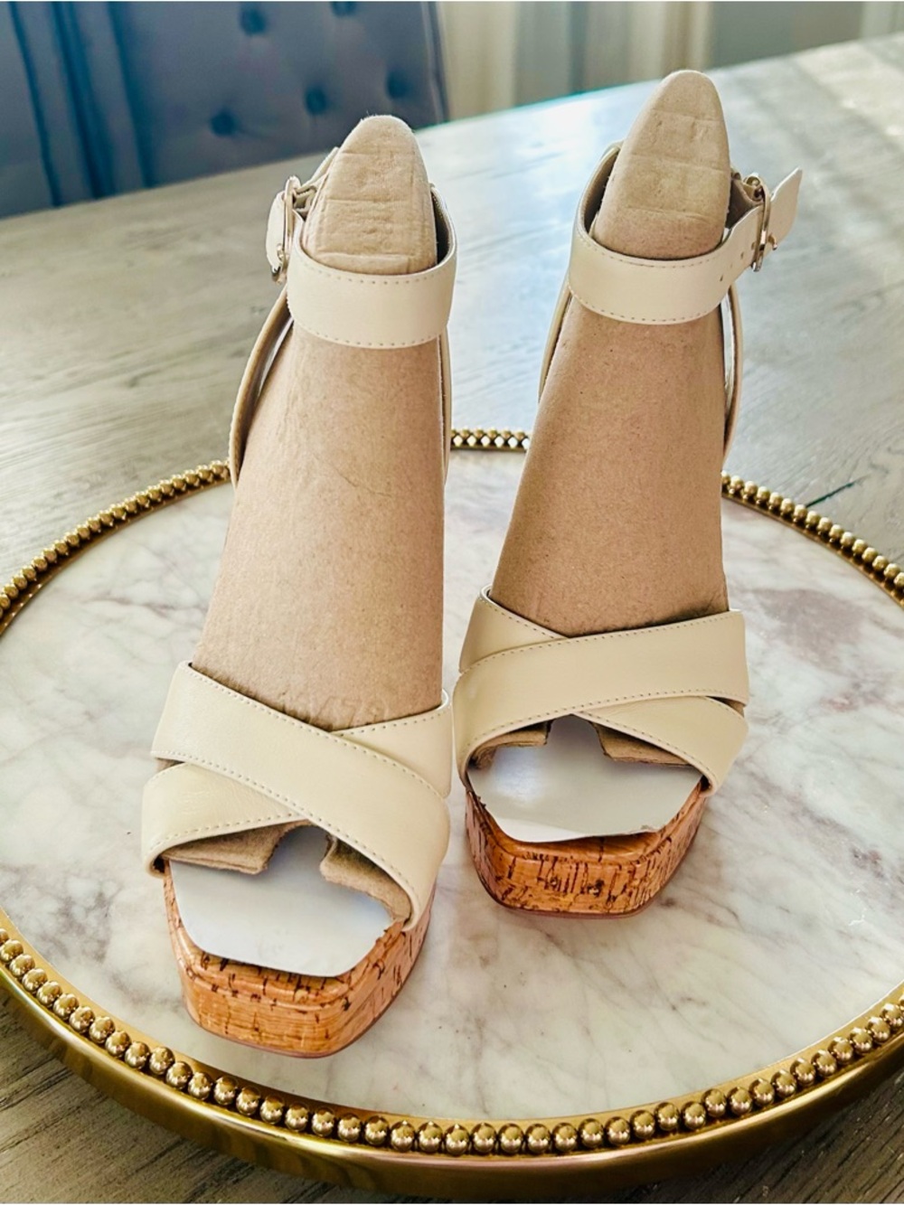🚨⬇️💲Sam Edelman Kayna Cork Platform Ankle-Strap Heels | Sz. 6M | Ivory (NWB) - Picture 4 of 7